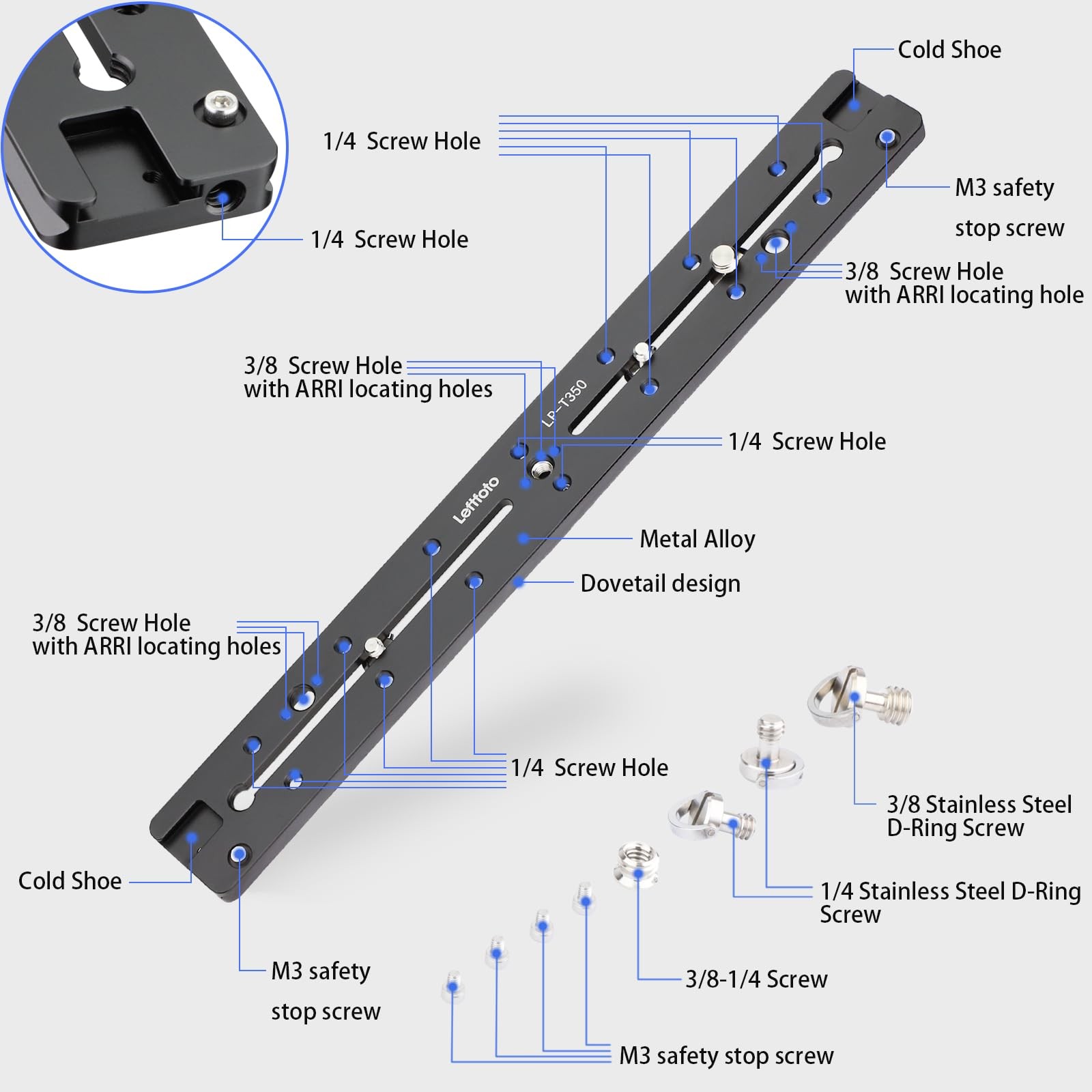 350mm Double Dovetail Slide Rail with Arca Swiss Quick Release Plate,Locating…