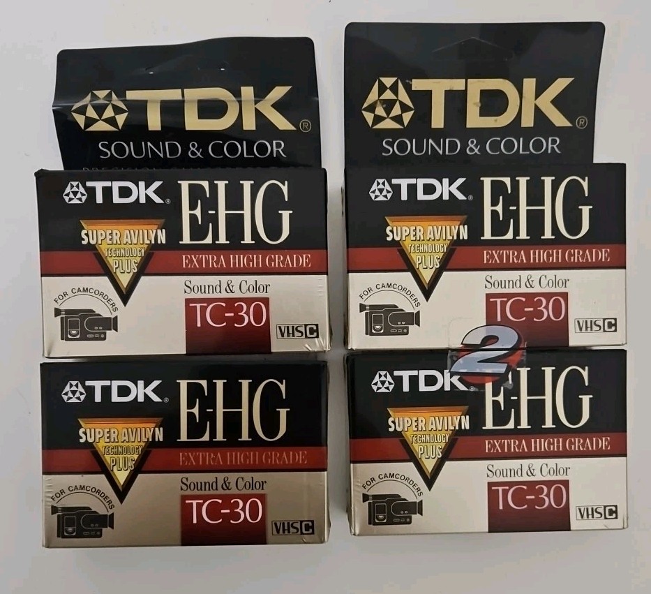 VHS-C 4 Tape Lot – TDK E-HG TC-30 Camcorder Tapes All NEW & Sealed L79