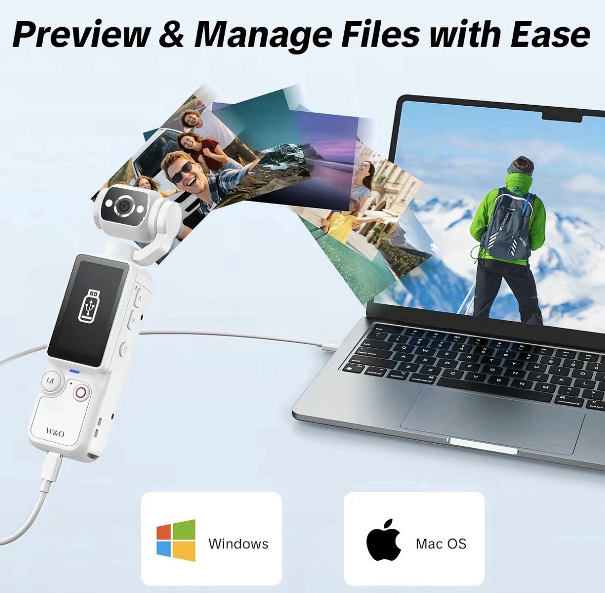 Portable 2.5K Ultra HD Video Recorder With 180• Rotating Lens, Hand Held Stable