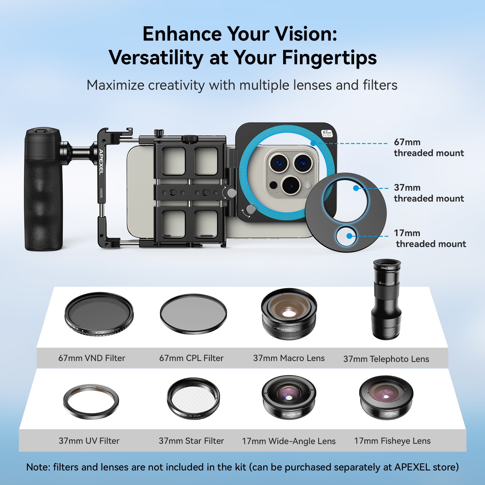 APEXEL Universal Phone Rig Video Kit, Phone Stabilizer for Videomaker