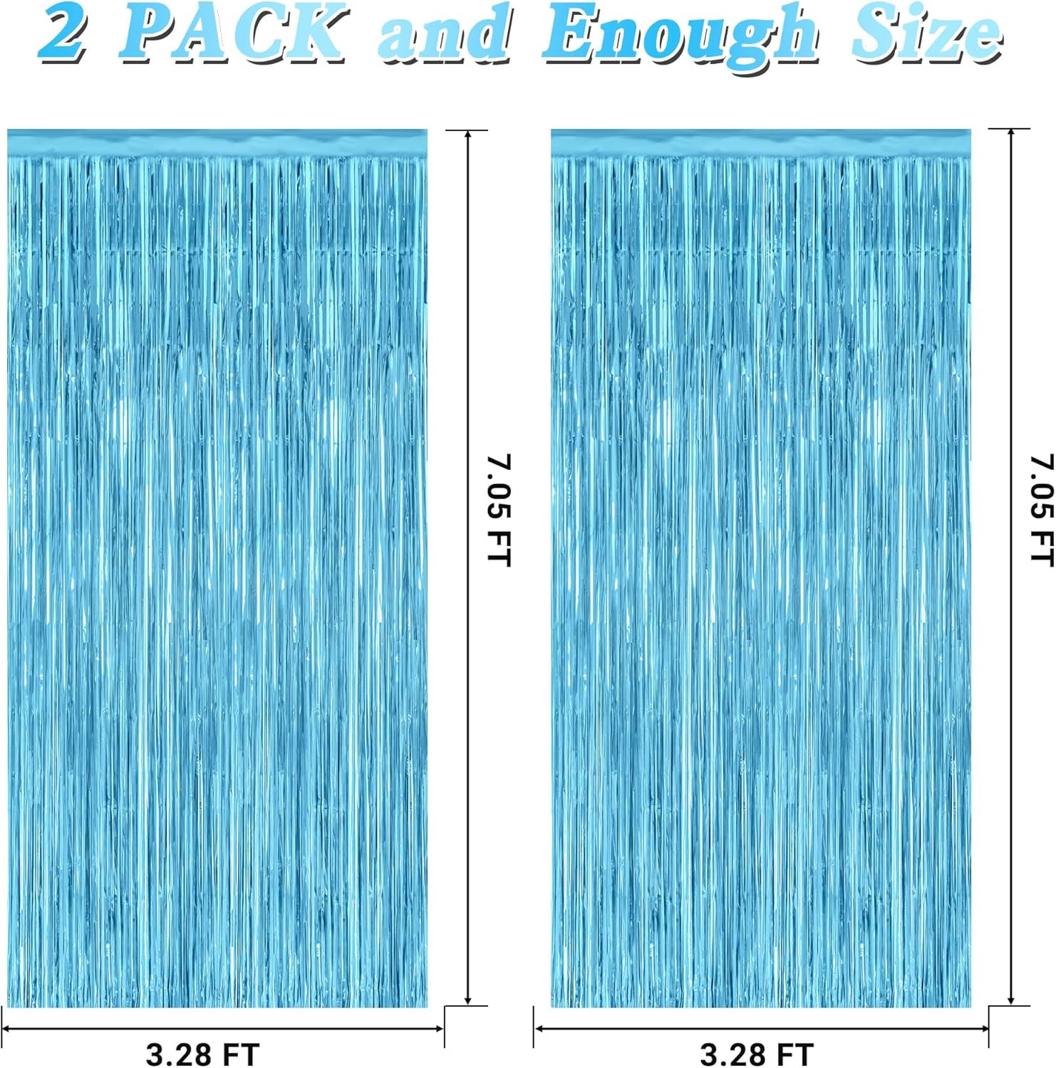 2 Pack Backdrop Curtains, 3.28 Feet X 7.05 Feet Sky Blue Tinsel Backdrop, Metall