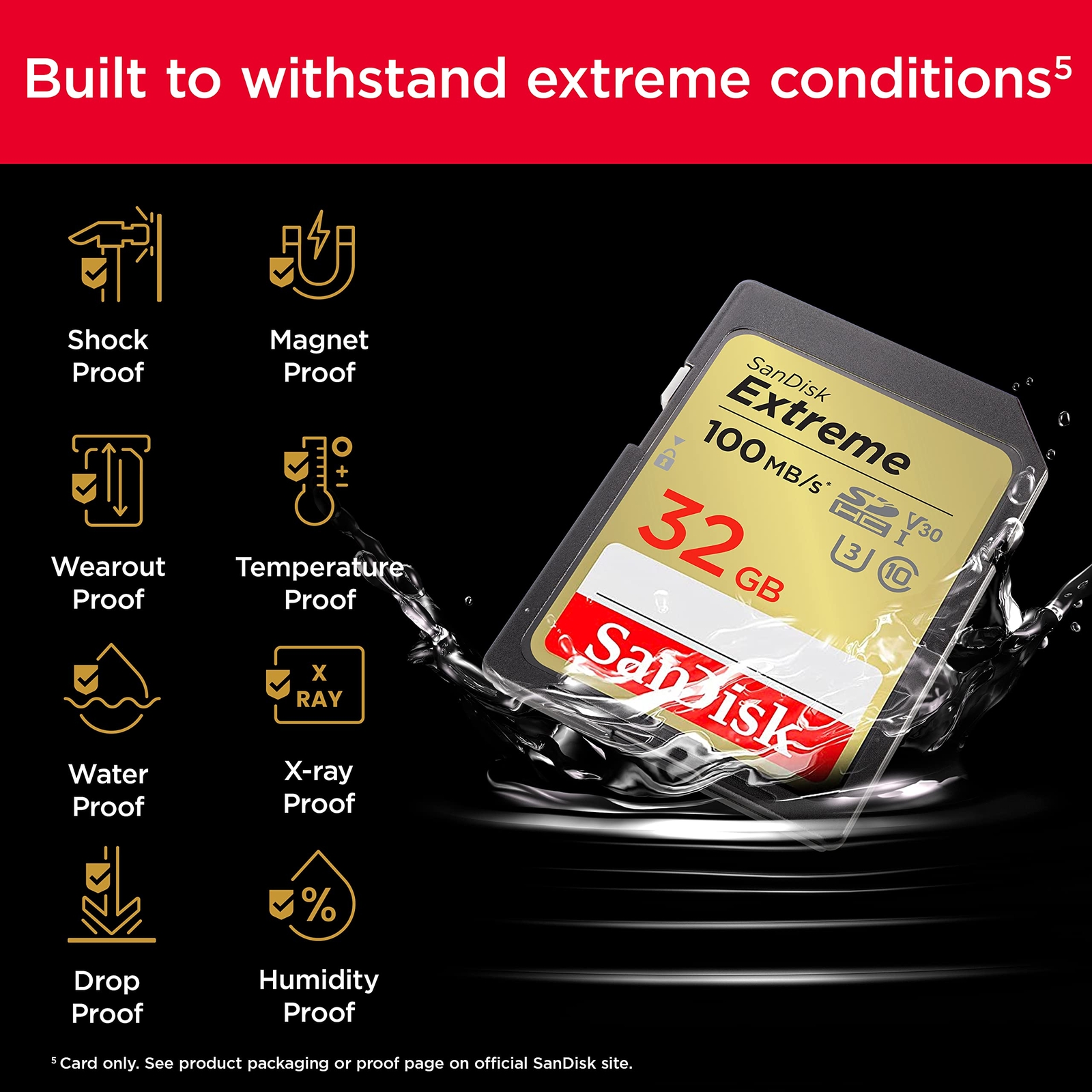SanDisk Extreme 32GB SD Card UHS I U3 4K Video Speed Class 30 Waterproof