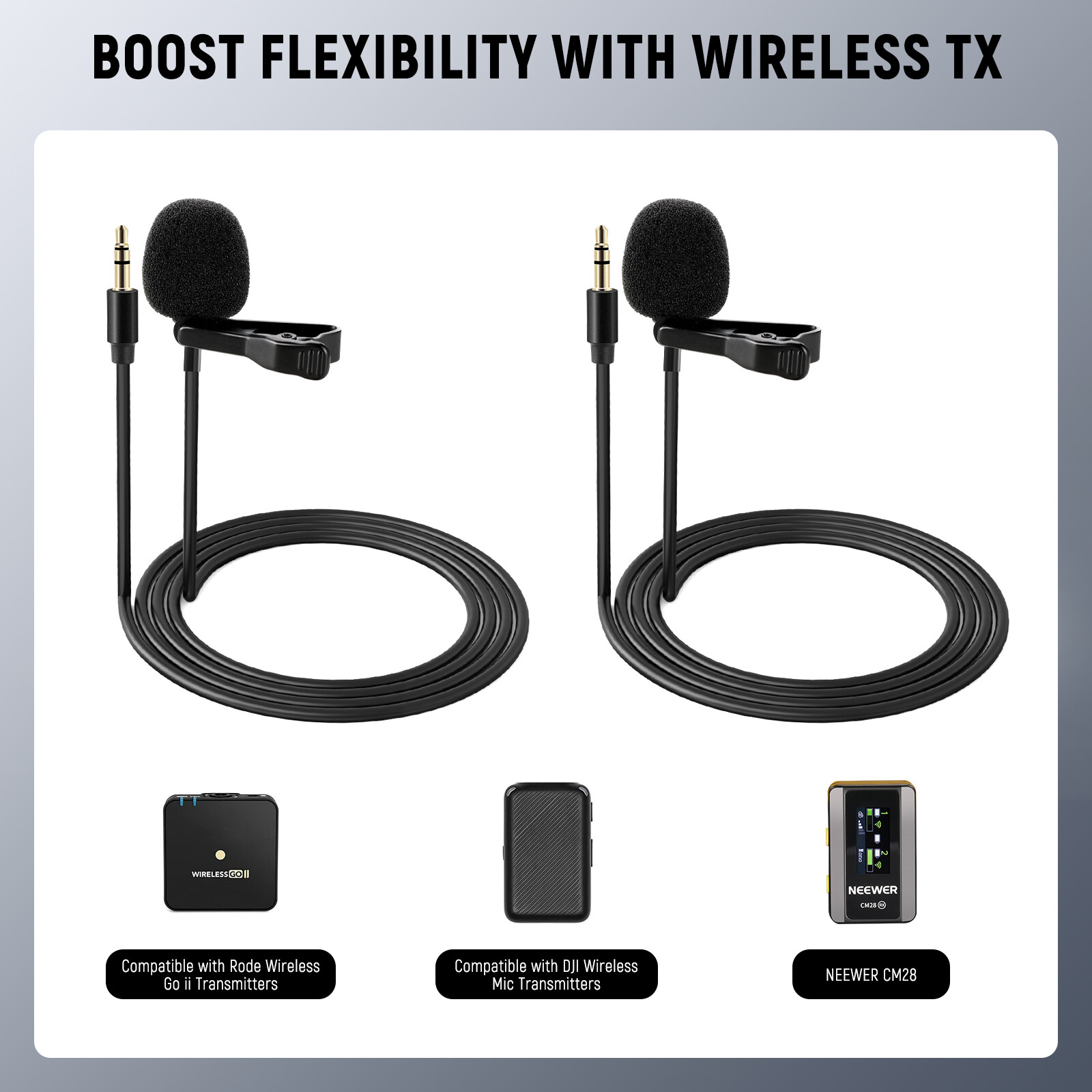 NEEWER 2 Pack Lavalier Lapel Microphone for DJI Wireless Mic Transmitters