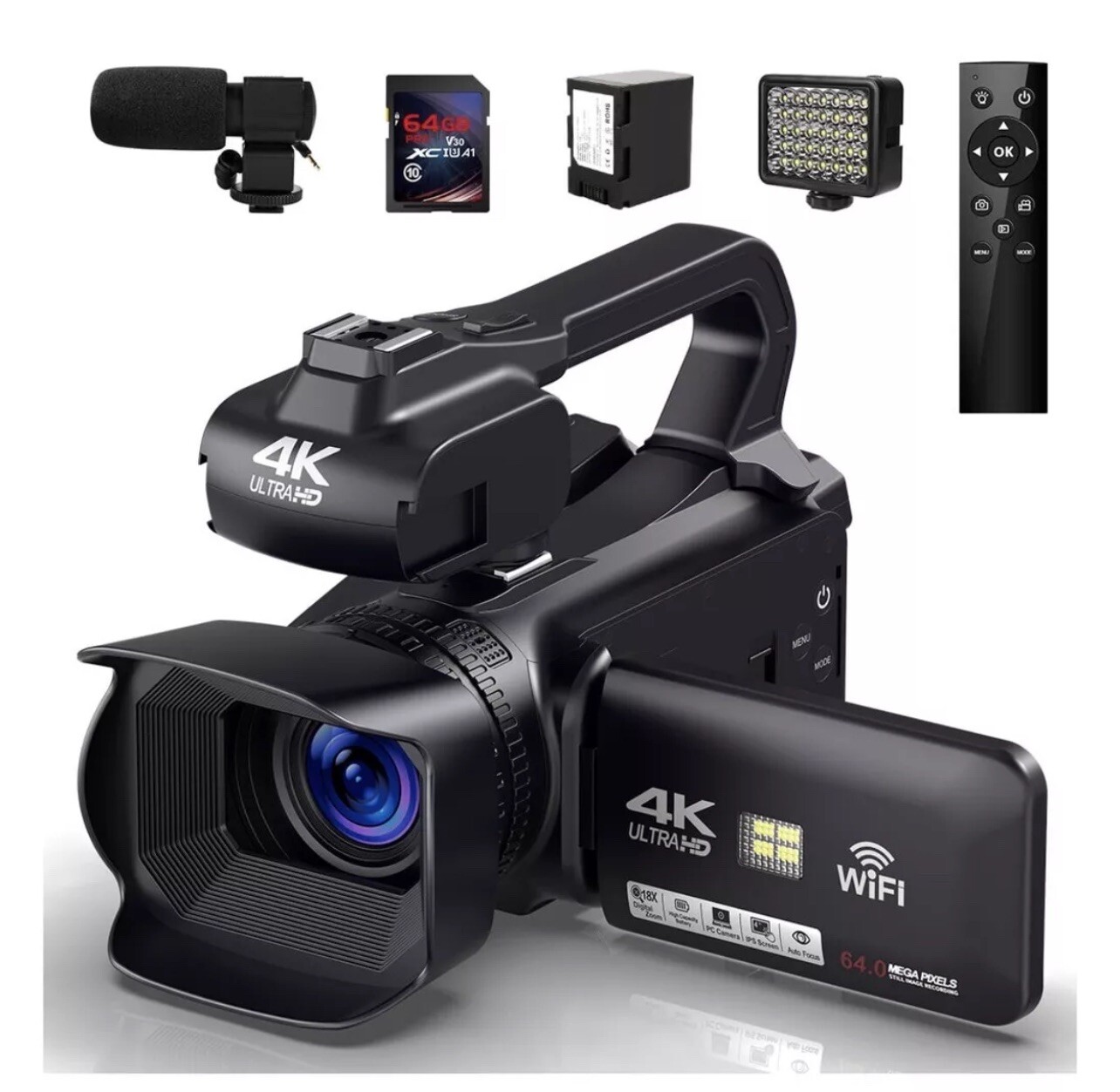 Camcorder 4K Video Camera 64MP 60FPS,HD Auto Focus Vlogging 4.0″ Touch Screen 1