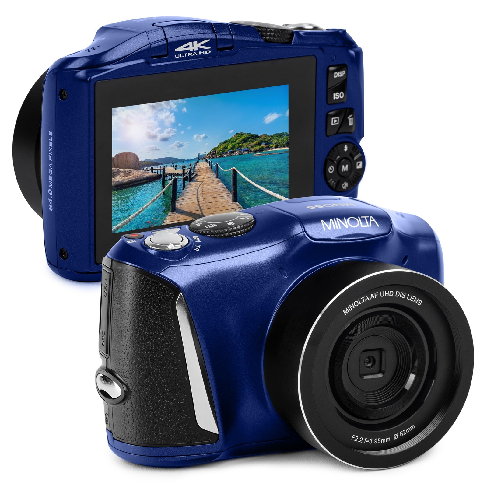 Minolta 64MP Digital Camera – 4K Ultra HD Video at 60FPS, 16x , Battery (Blue)