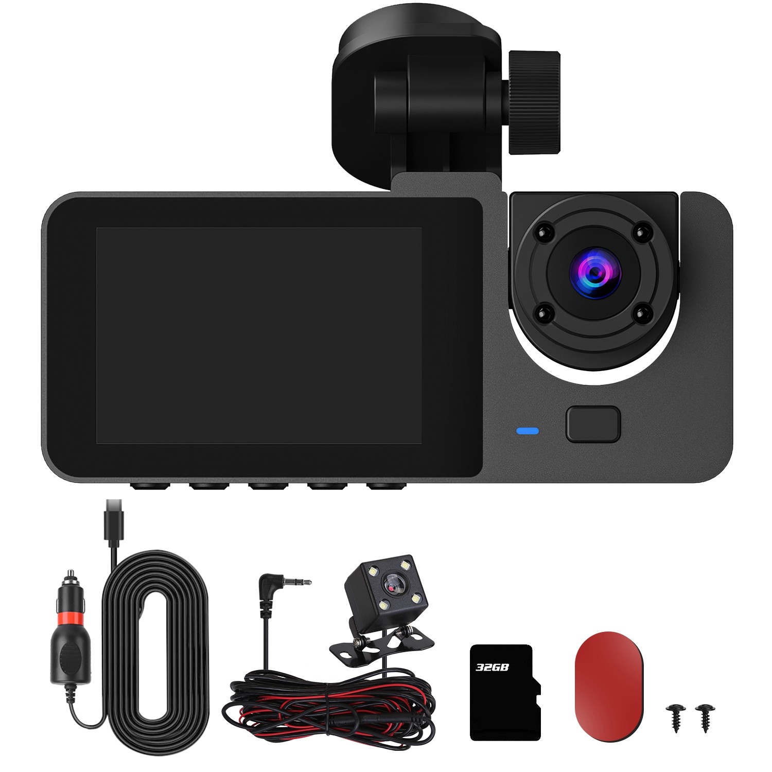 3 Channel Dash Cam Front Inside Rear Vehicle Driving Recorder Car DVR With 32G M