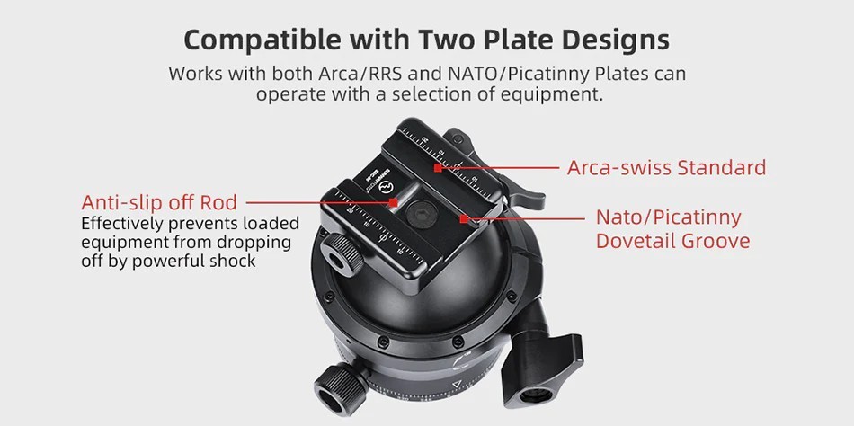 SUNWAYFOTO XB-70 70mm Low Profile Tripod Ball Head Picatinny / Arca Lever Clamp