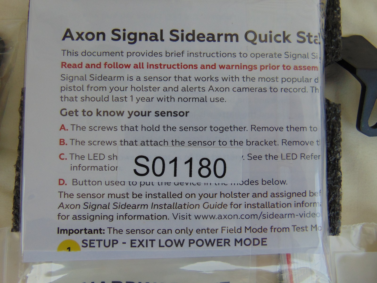 Axon Signal Sidearm Kit – Model 75015 – Holster Camera Sensor – New