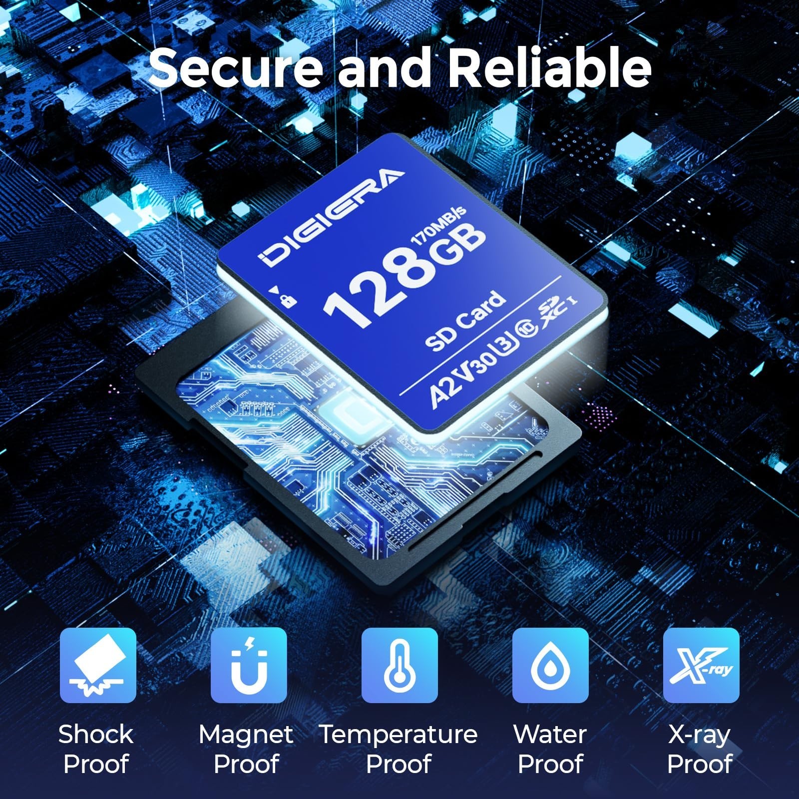128GB SDXC UHS-I Memory Card – 170MB/s, C10, U3, V30, 4K UHD for Cameras & More