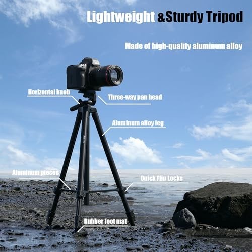 71″ Camera Tripod Aluminum Tall Tripod Stand Compatible with Canon Nikon with Wi