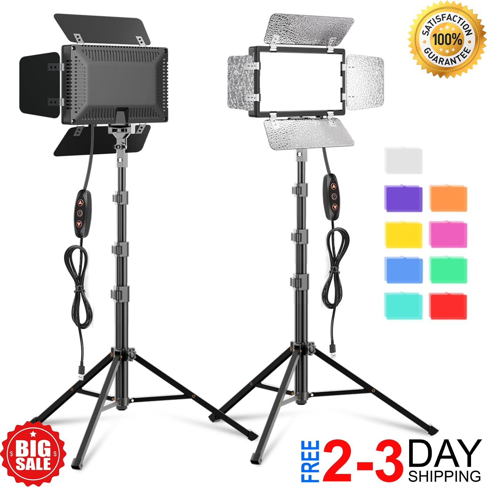 2 Pack LED Video Photography Lighting Kit with 54” Tripod Stand, Dimmable 5600K
