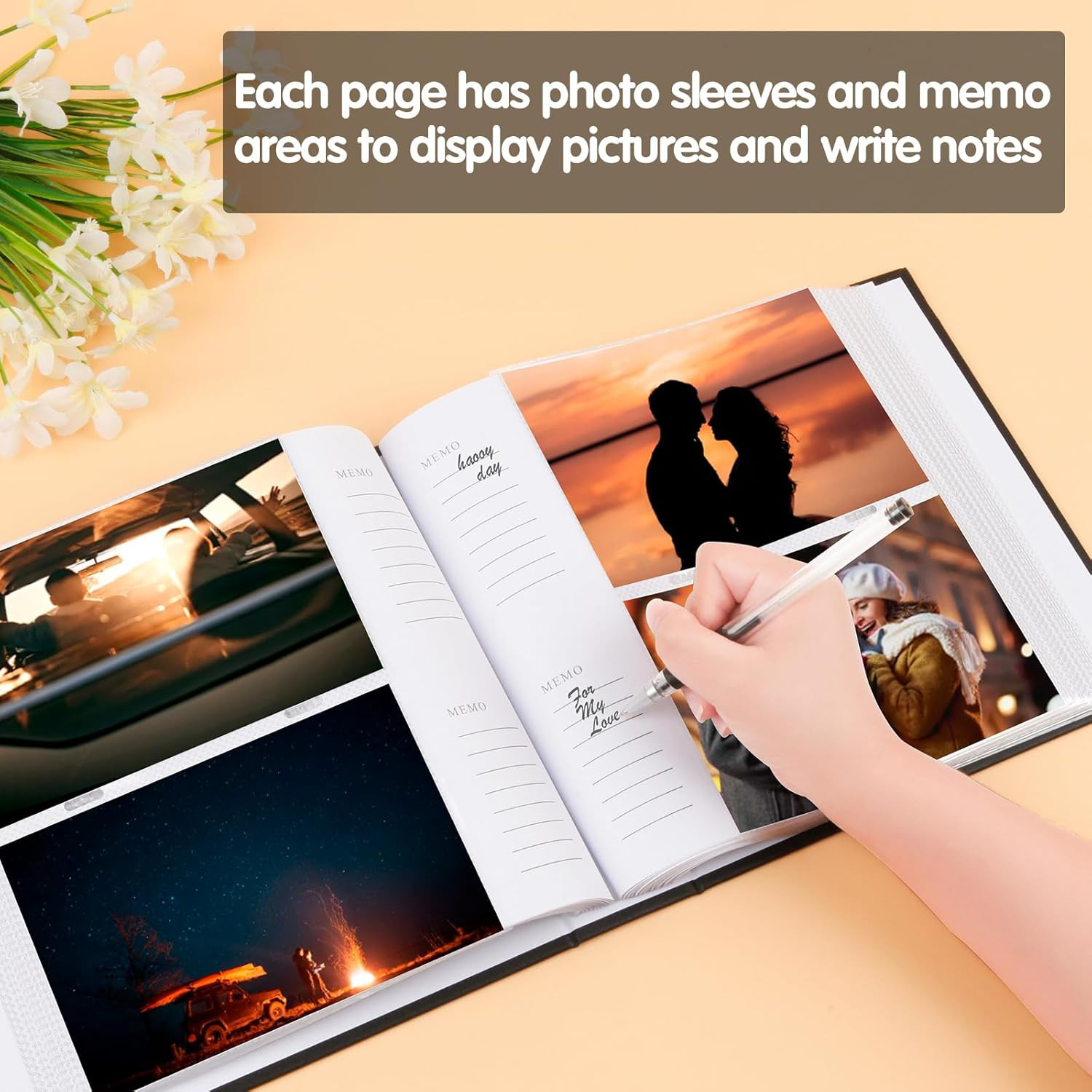 4×6 Photo Album Holds 240 Pictures Leather Cover Memo Book Family Memory Black