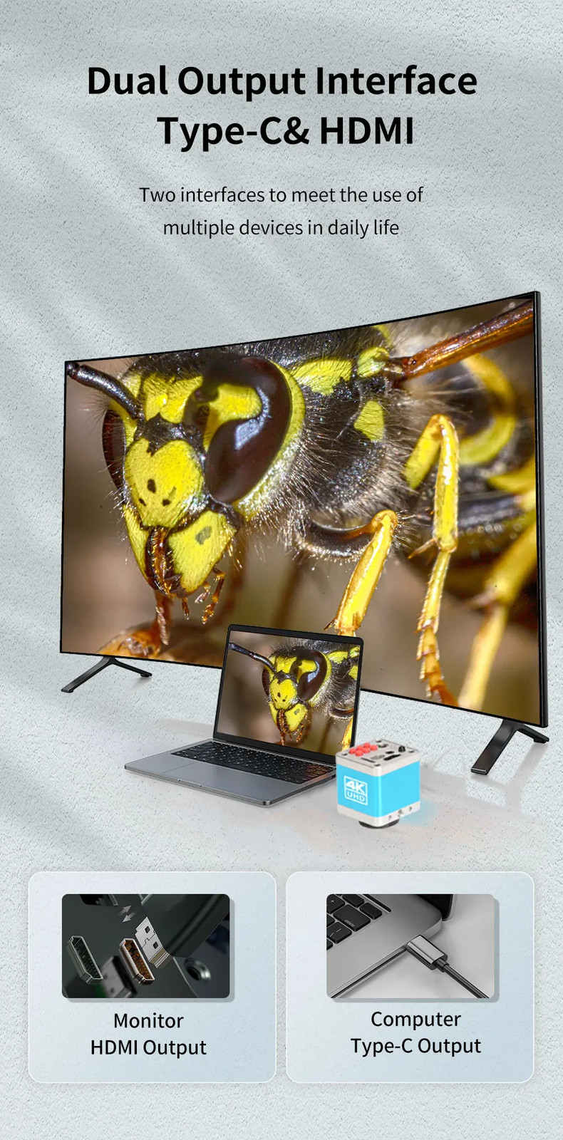 4K Digital Microscope HDMI USB Type-C 1080P 60FPS Industrial Electronic Camera
