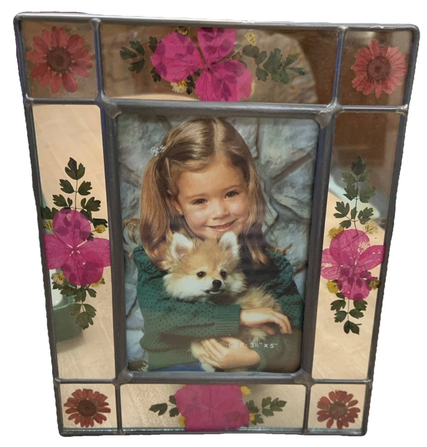 Twin Set Of Glass Picture Frames W/Dried Flowers New In Orig Box Made In China
