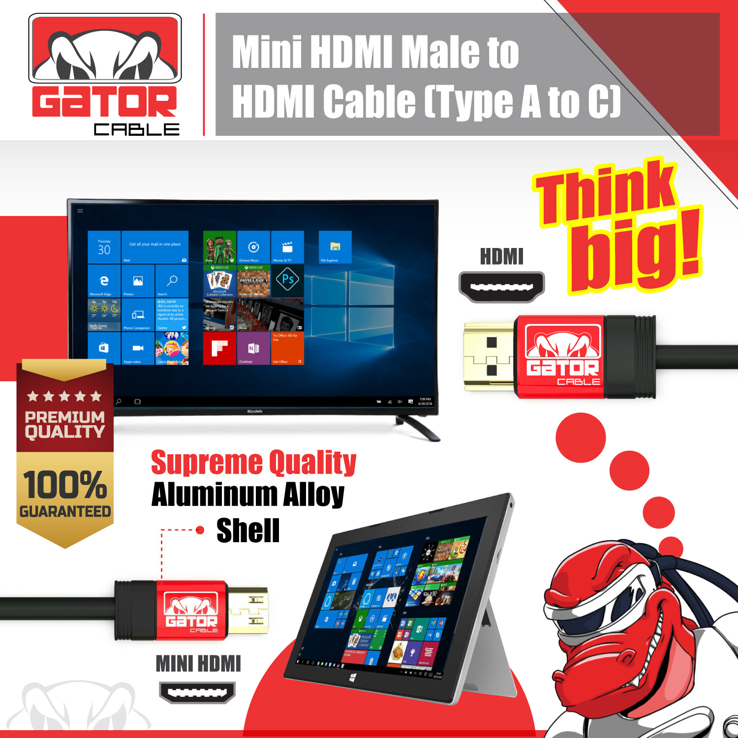 Mini HDMI to HDMI Cable Adapter Converter 4K UHD High Speed HD HDMI A to Mini C