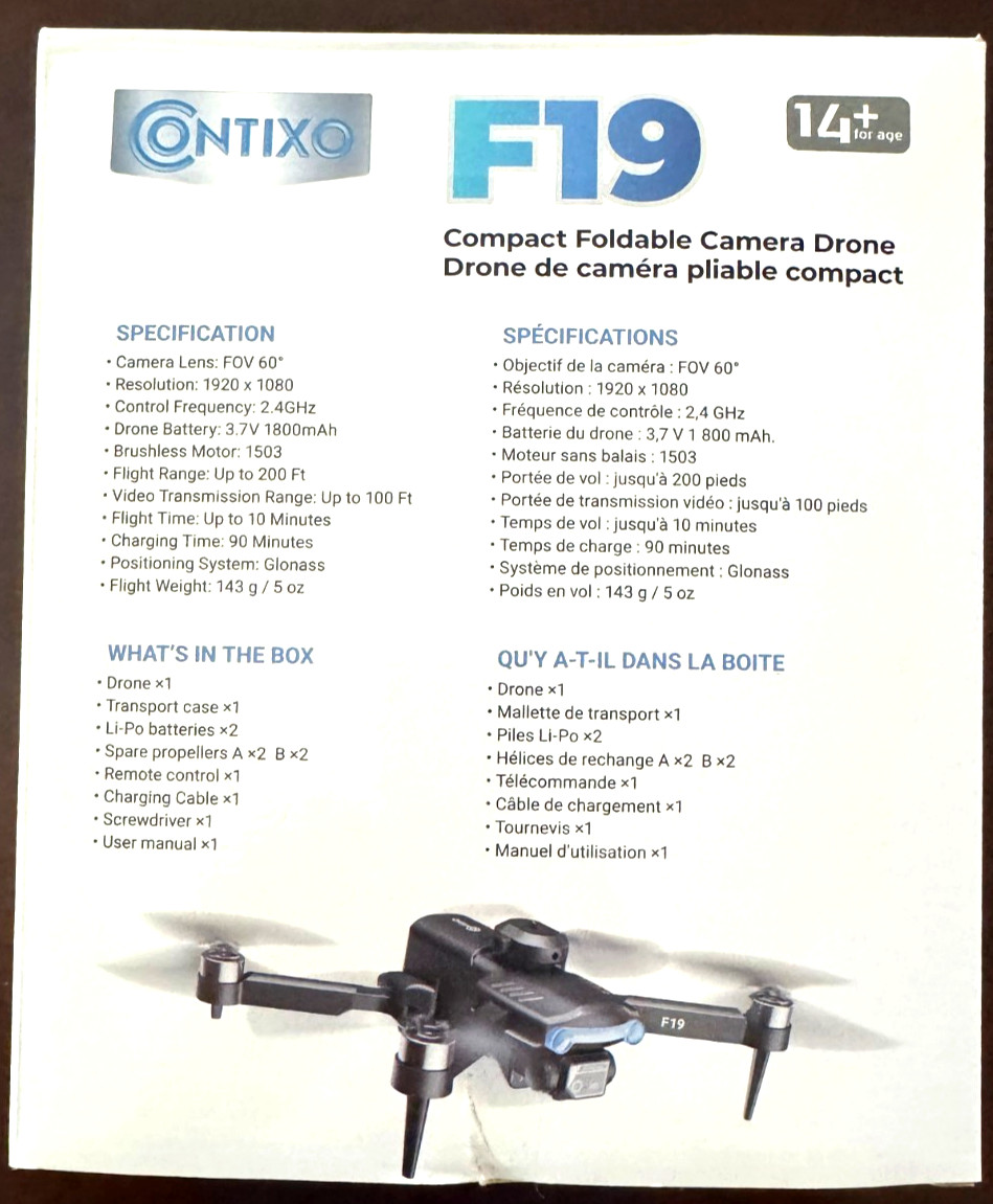 Contixo F19 Compact Foldable Camera Drone, Non-GPS, Brand New and Unopened