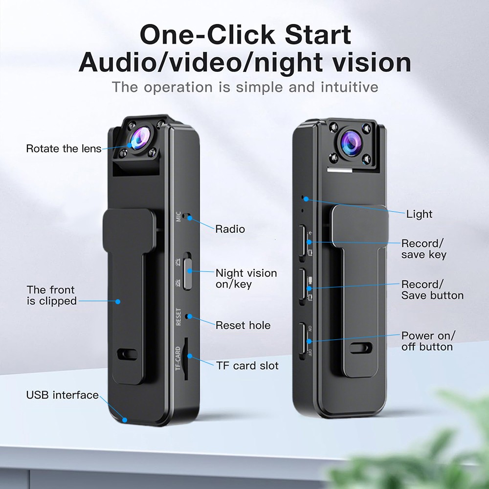 1080P Police Body Camera Video Audio Recorder Pocket Night Cam with 32GB Card