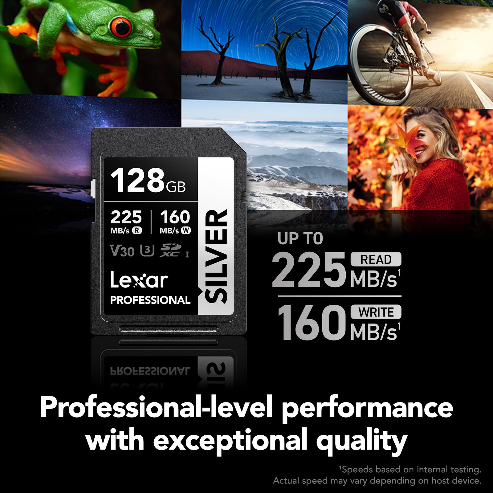 128GB Professional Silver SD Card, UHS-I, C10, U3, V30, 4K, Up to 225/160 MB/…