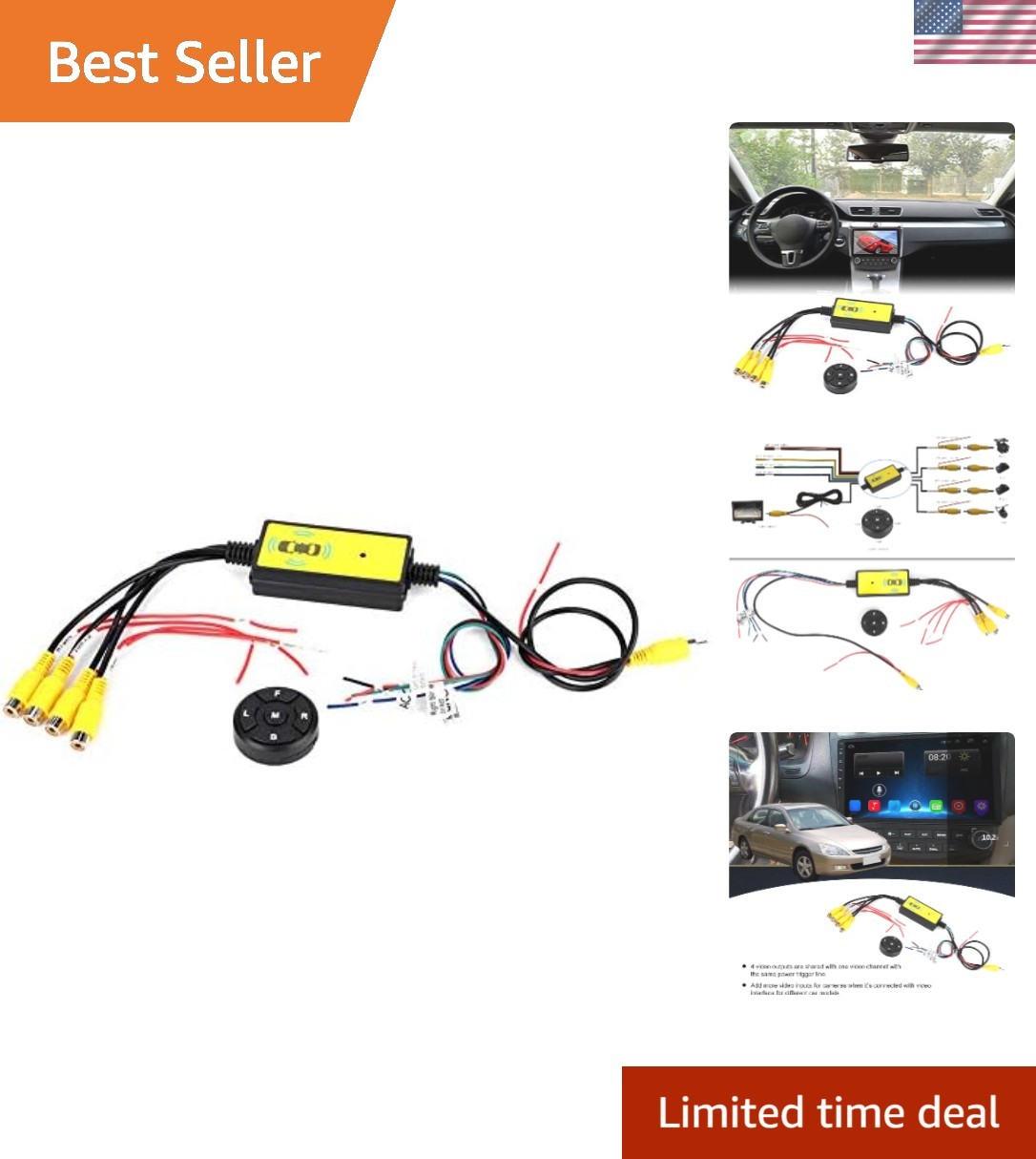 Car Video Switcher Converter 4 Input 1 Output for Vehicles with Remote Control