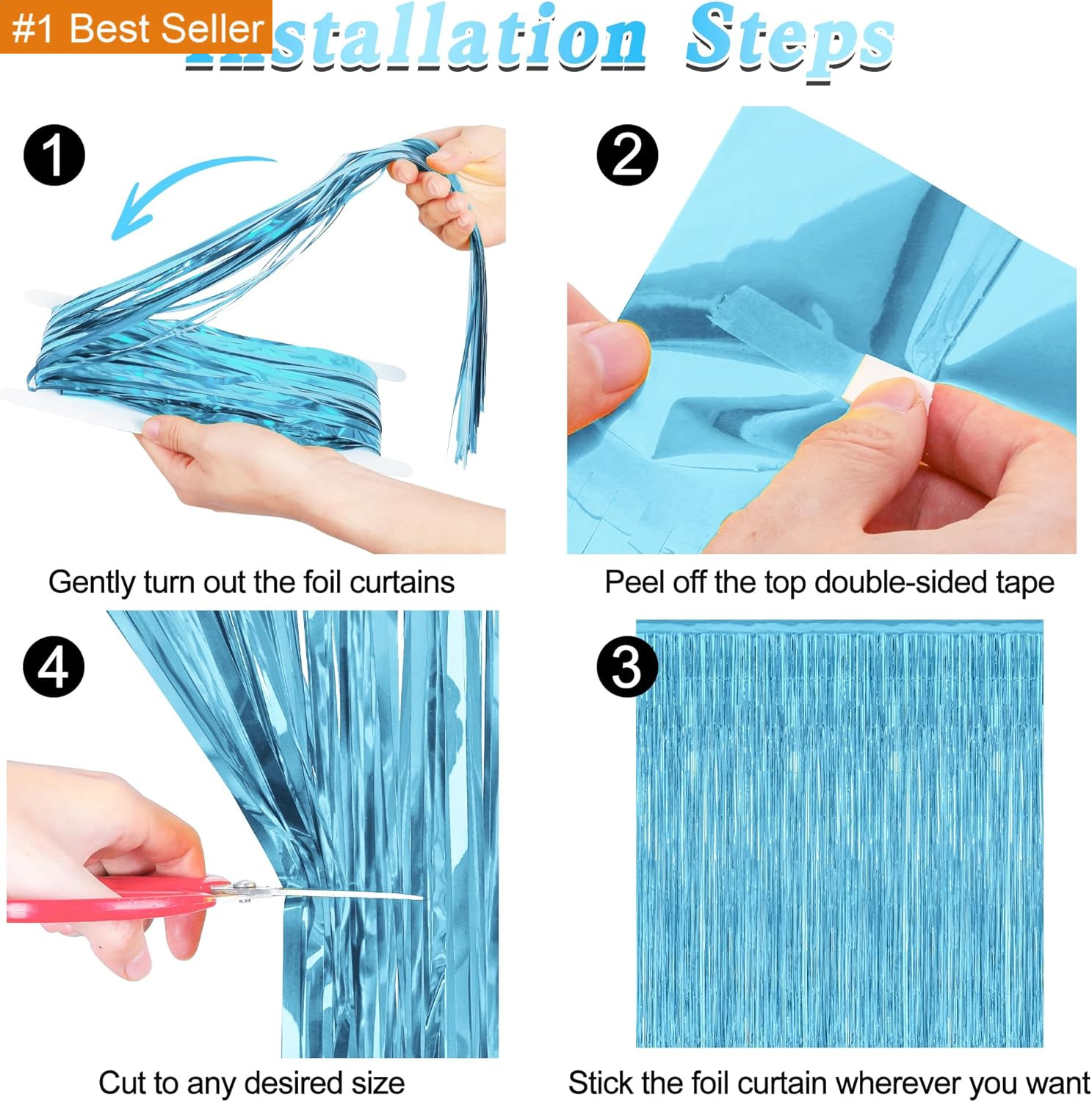 2 Pack Backdrop Curtains, 3.28 Feet X 7.05 Feet Sky Blue Tinsel Backdrop, Metall