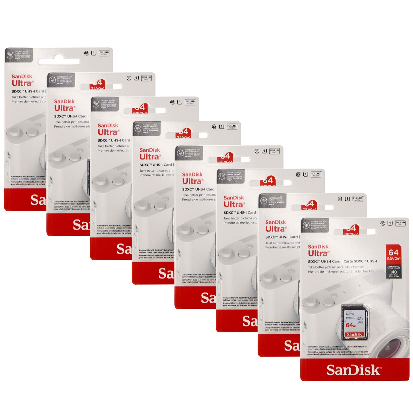 8x SanDisk 64GB Ultra SDXC UHS-I Memory Card – Up to 140MB/s