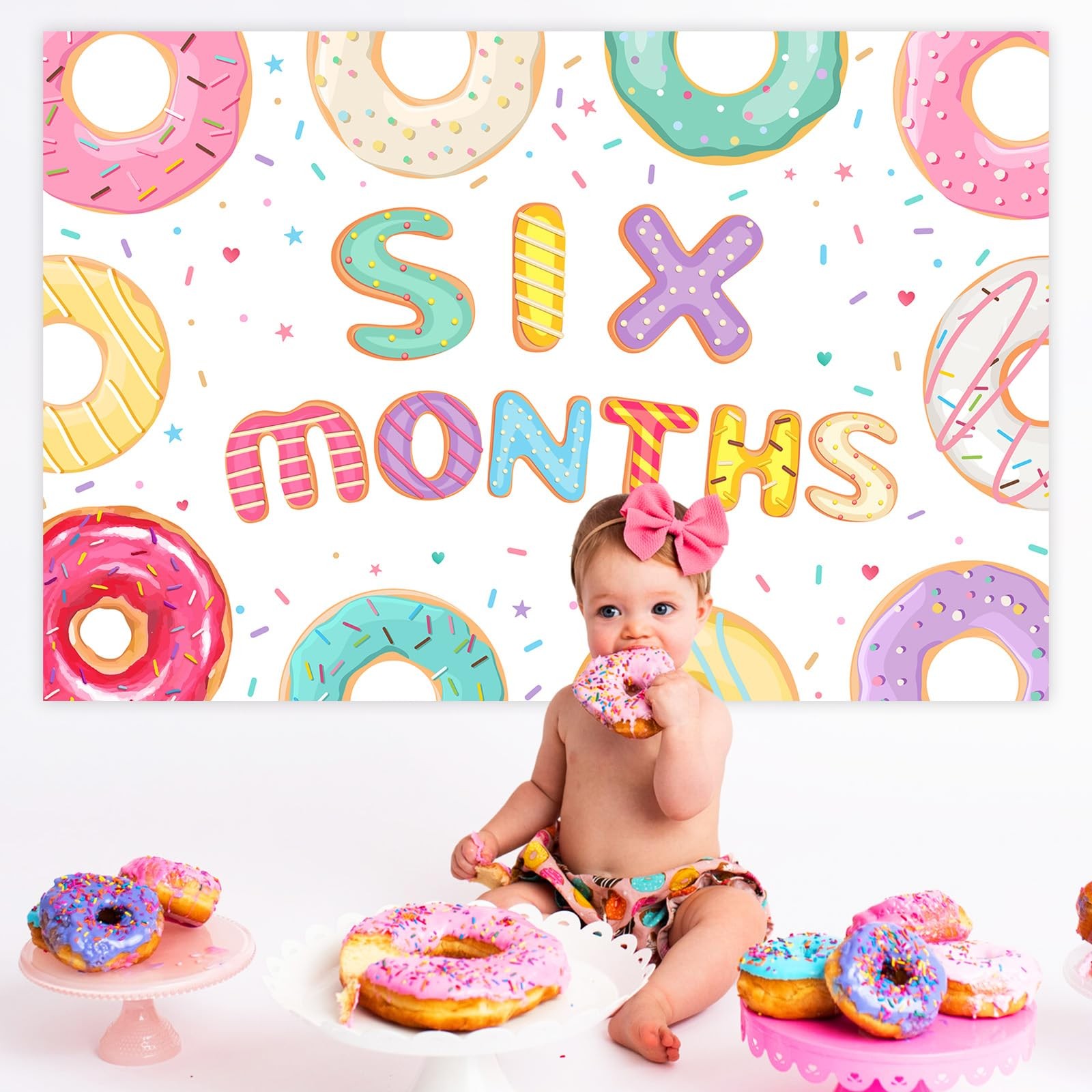 Donut Half Birthday Decorations Backdrop 6 Month 1/2 Way to First Party