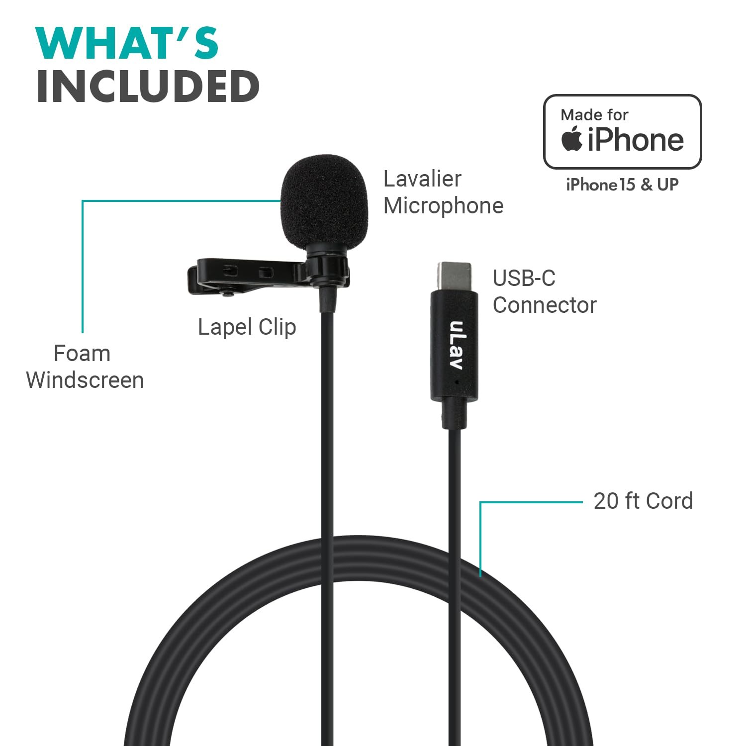 Movo uLav-L Digital Lavalier Omnidirectional Clip on Microphone with USB-C Co…