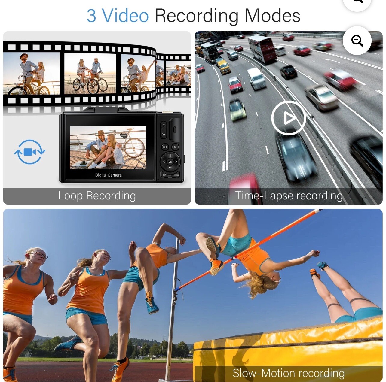 Digital Camera 4K 64MP Vlogging Auto-Focus 18X Zoom with 3″ 180° FlipScreen 32GB