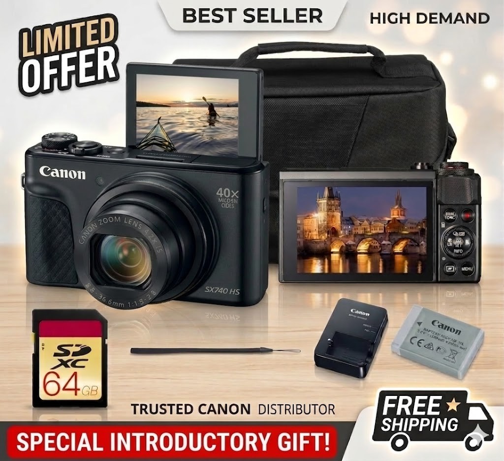 Canon PowerShot SX740 HS 40x Optical Zoom 20.3MP Wi-Fi 4K Flip Screen Black