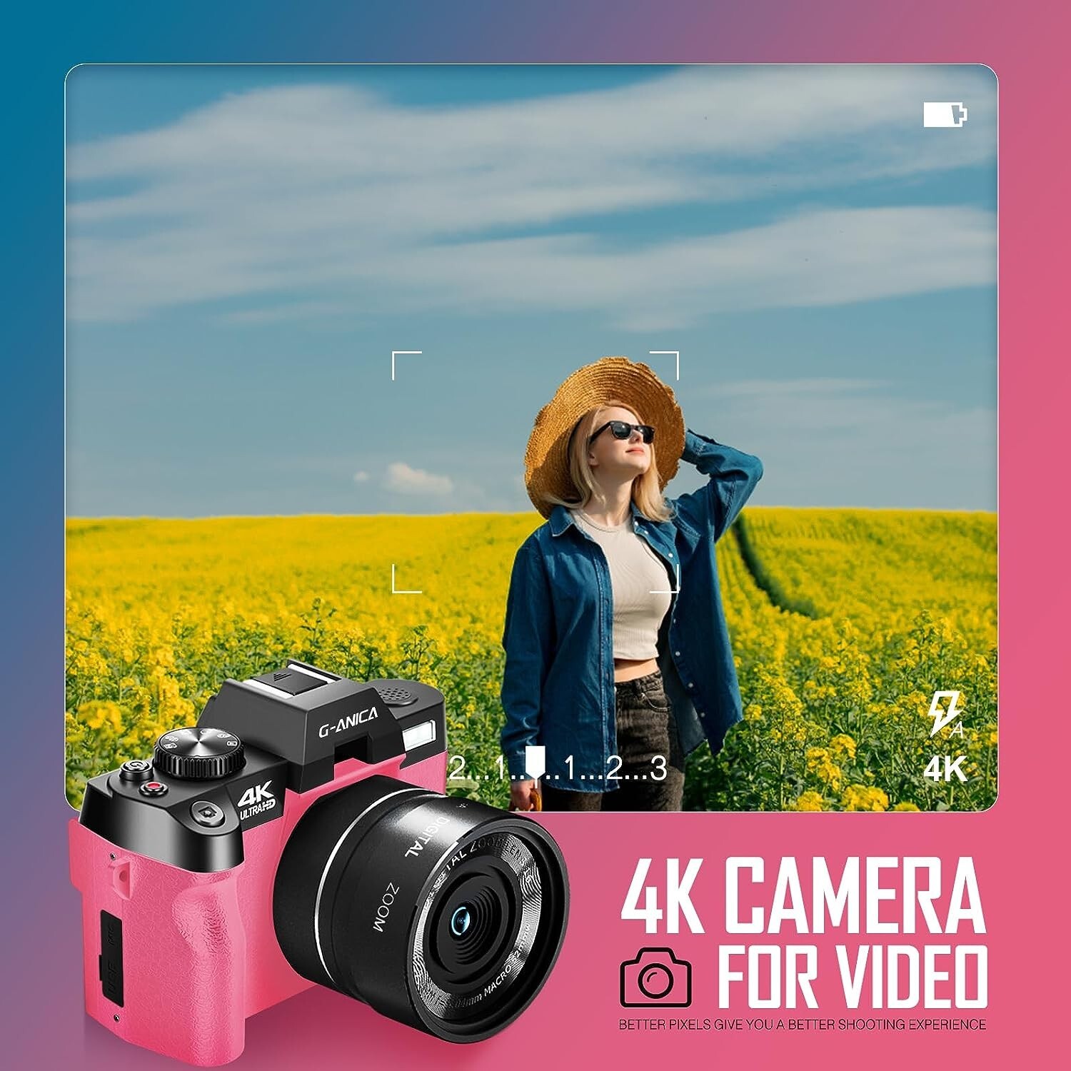 4K Digital Cameras 48MP WiFi Wide Angle Lens & Macro Lens 32GB TF For Vlogging