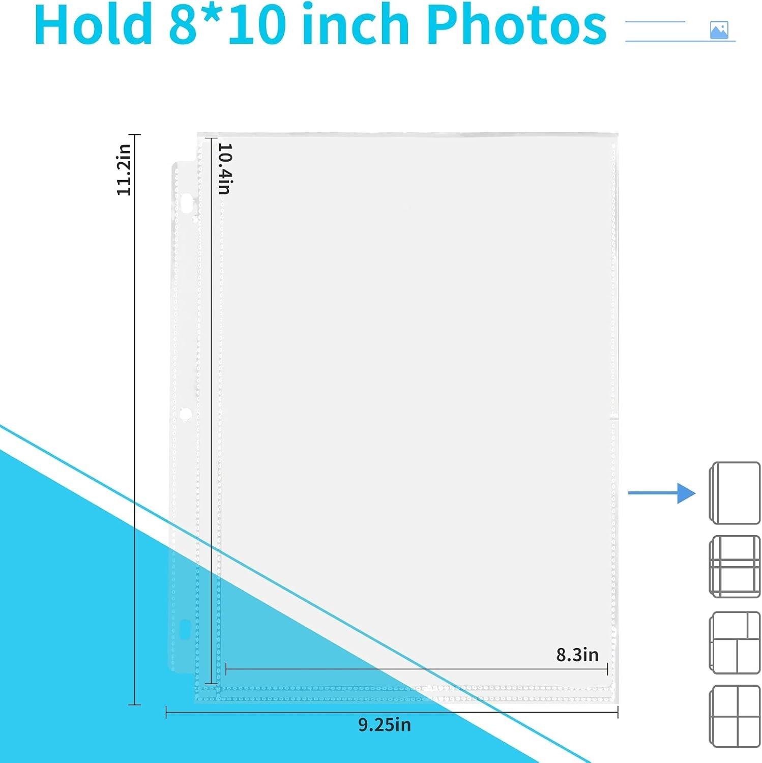 30 Pack Photo Sleeves for 3 Ring Binder – (8X10, for 60 Photos), Archi
