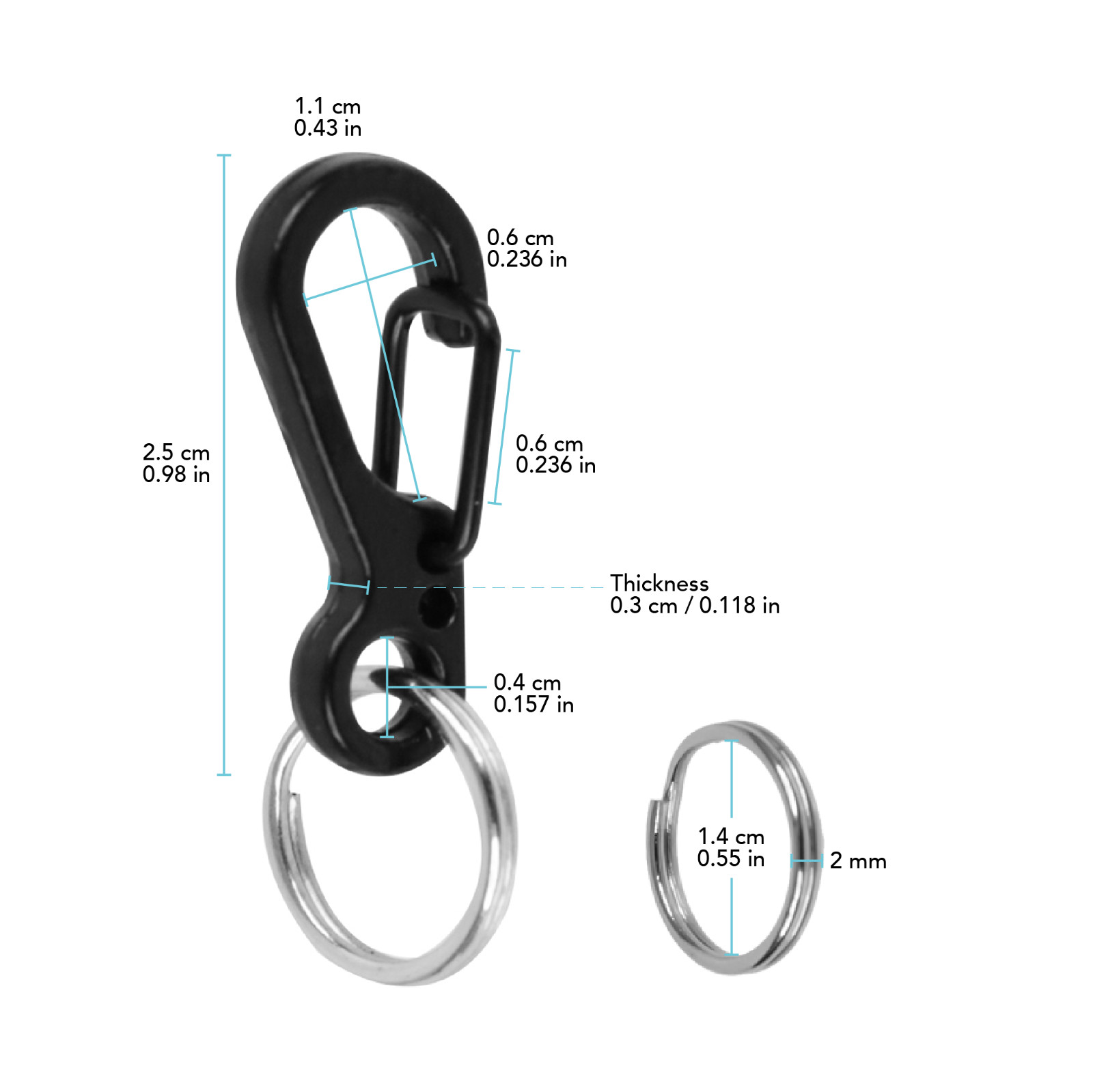 Black Small Quick Release Snap Hook Key Rings