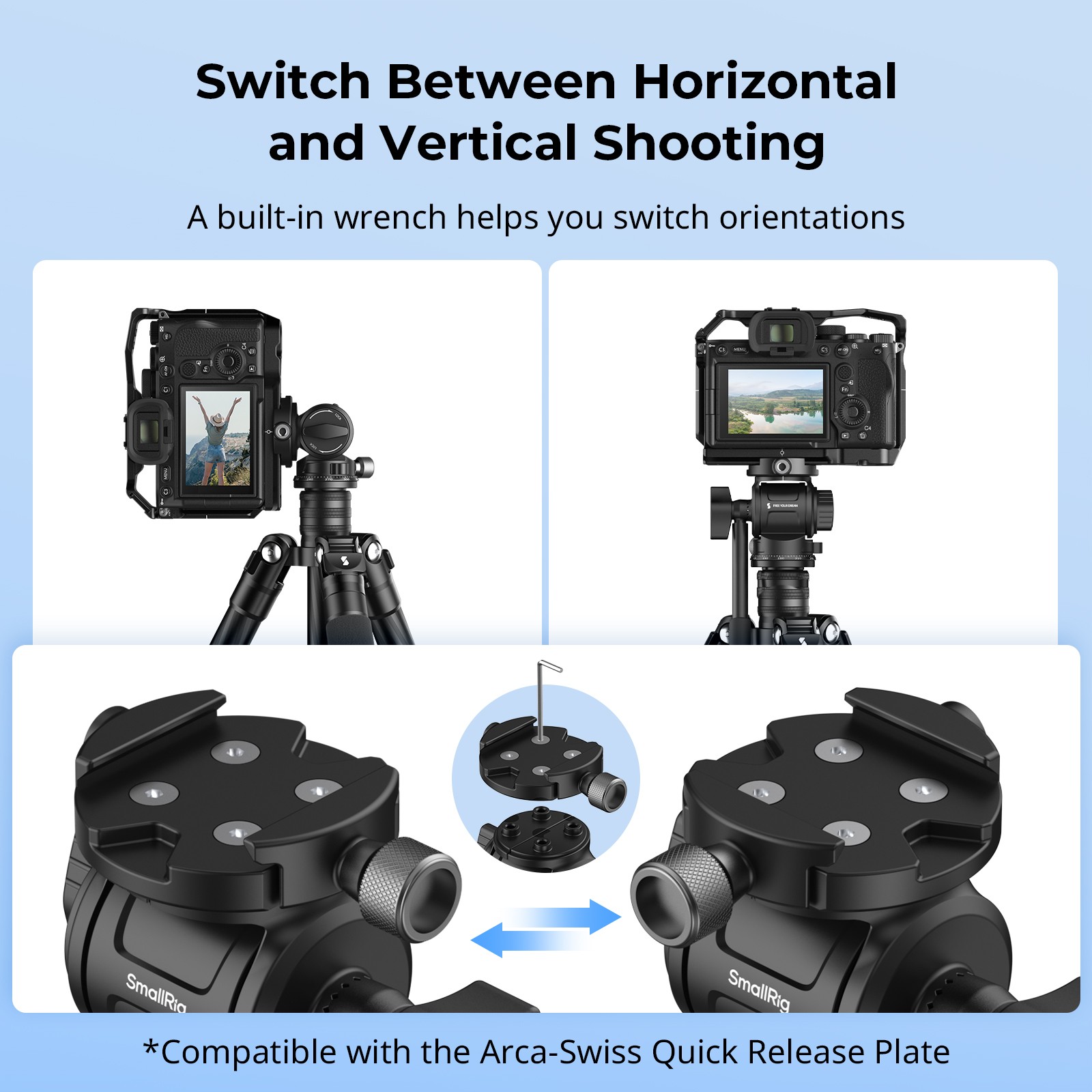 SmallRig Tripod Fluid Head Pan Tilt Head with Quick Release Plate for Arca Swiss