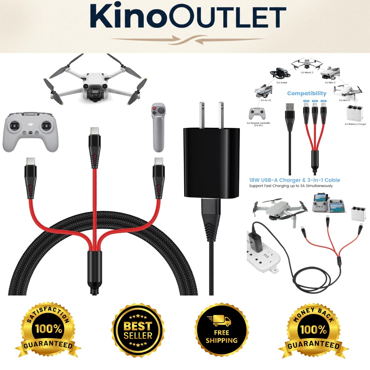 4ft USB Type C Charging Kit for DJI Mini, Mavic, & Avata Drones – Smart Safety