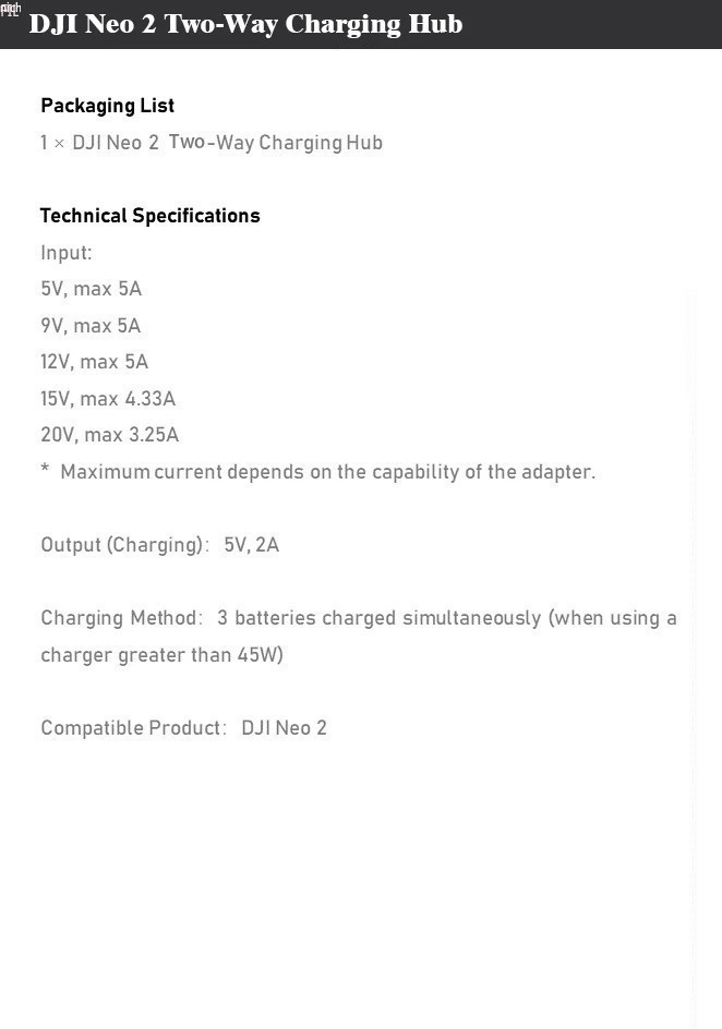 DJI Neo 2 Intelligent Flight Battery in 2PCS (1606mAh 7.16V) + Charging Hub