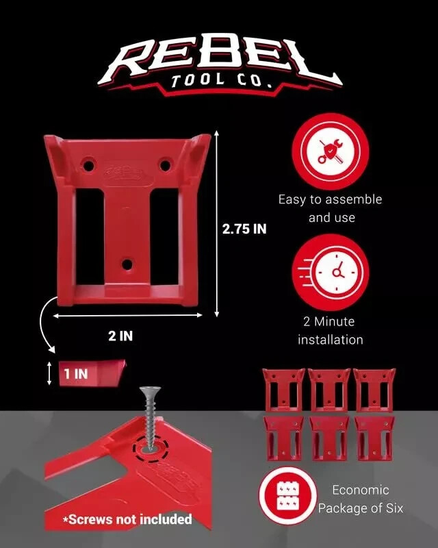 Rebel Tool Co. Battery Mount Dewalt & Milwaukee 6 Count