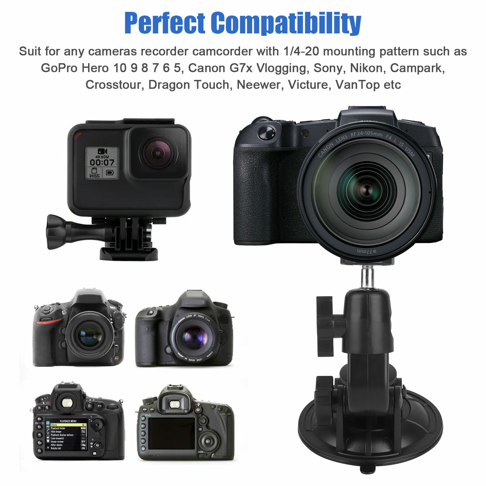 Car Window Holder Suction Cup Mount Windshield for GoPro Hero DSLR Nikon Camera