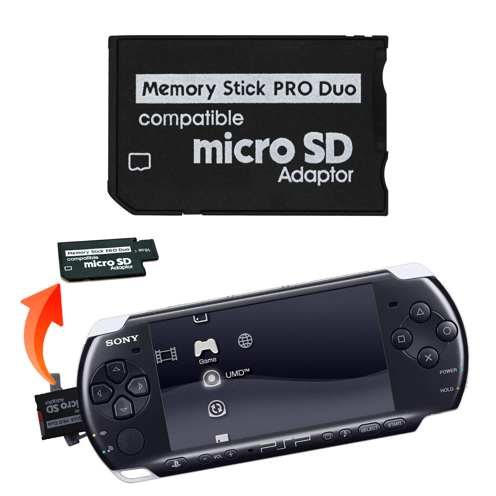5X 10X Micro SD SDHC TF Memory Stick MS Pro Duo Adapter Card Reader For Sony PSP
