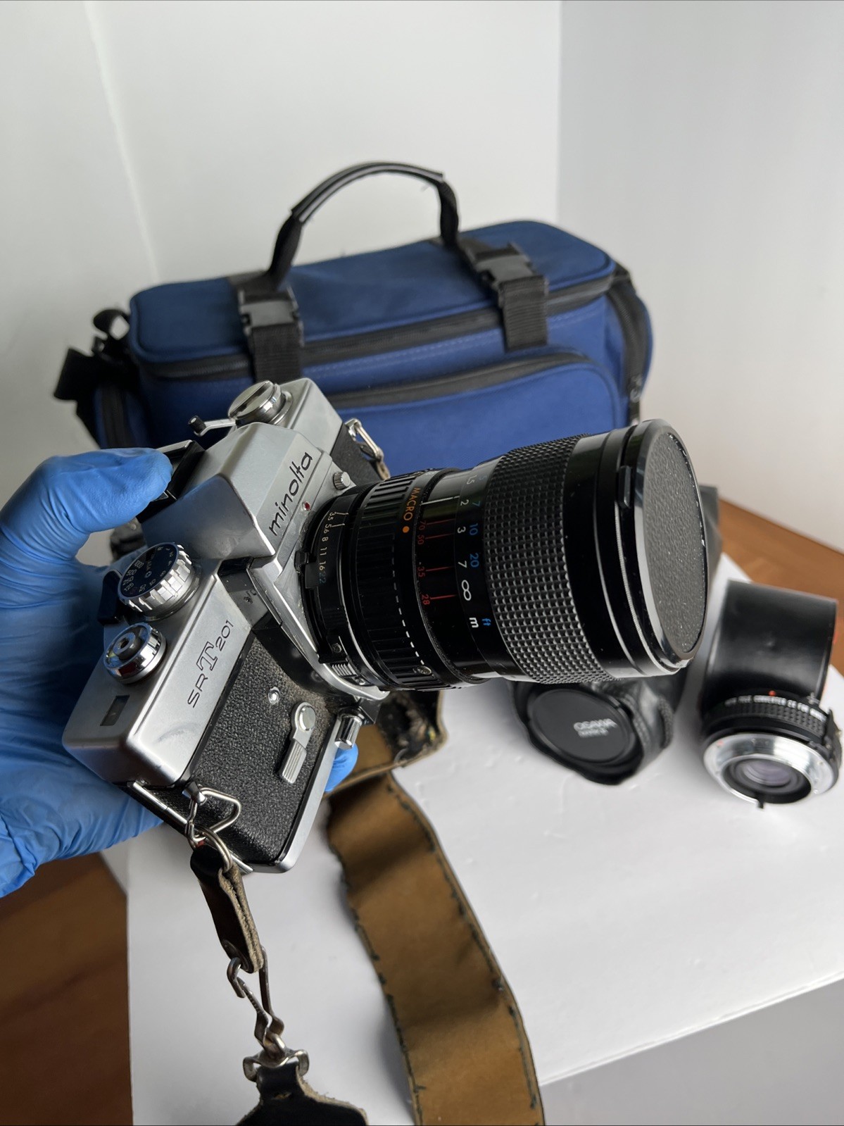 Minolta SRT 201 Camera Lot w/ Lenses, Flash, Bag Osawa Seikanon – TESTED & WORKS