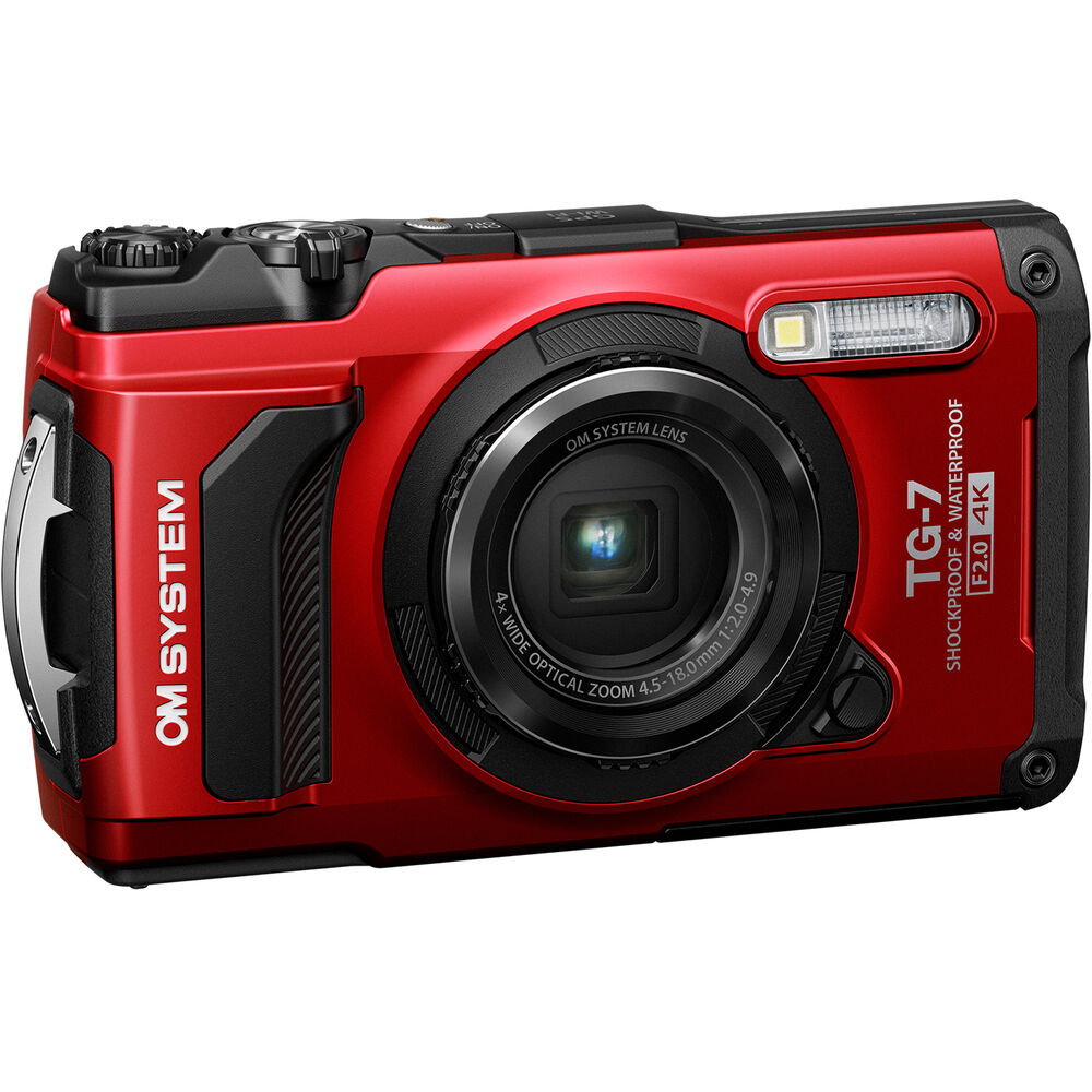 OM SYSTEM Tough TG-7 Digital Camera (Red) V110030RU000 – 12PC Accessory Bundle