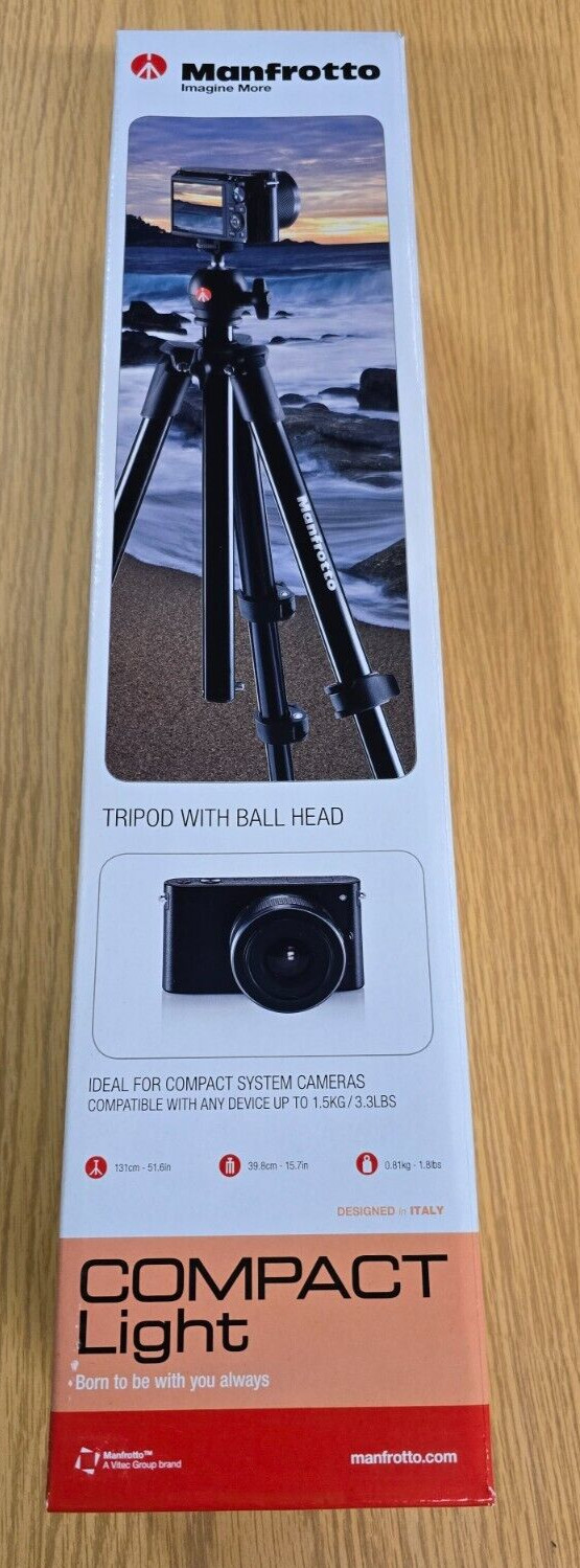 NEW Manfrotto BallHead and Tri-Pod 51″ Compact Light Tripod Kit Aluminum 4-stage