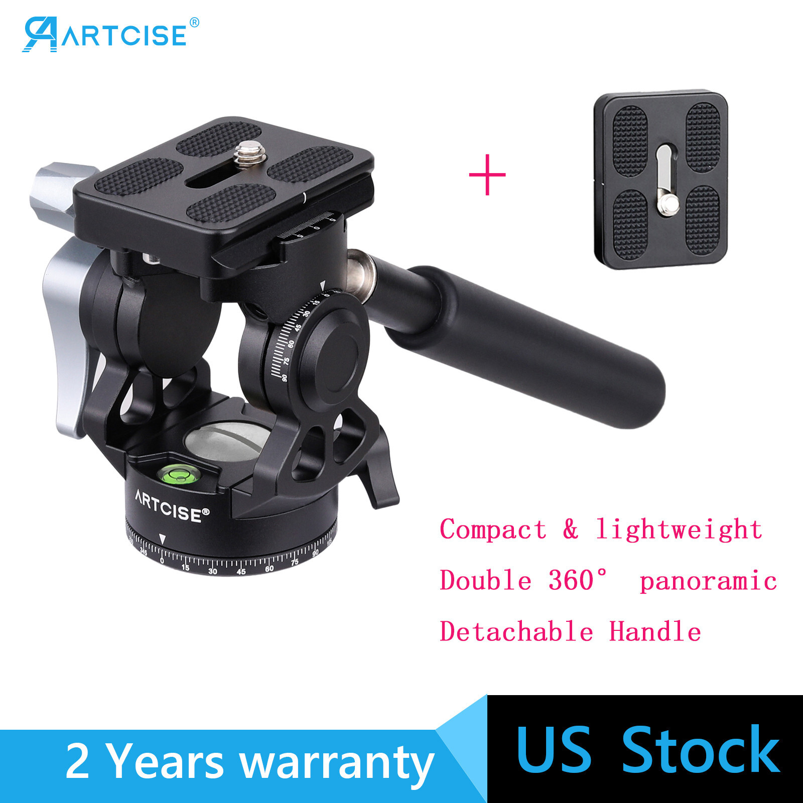 ARTCISE Panoramic Tripod Fluid Head Panoramic Pan Tilt Head W/ QR Plate
