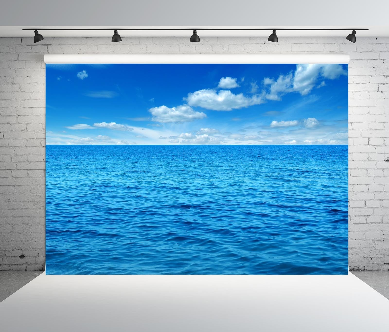 7x5ft Fabric Ocean Sky Backdrop Summer Blue Ocean and Sky Natural Scenery Pho…