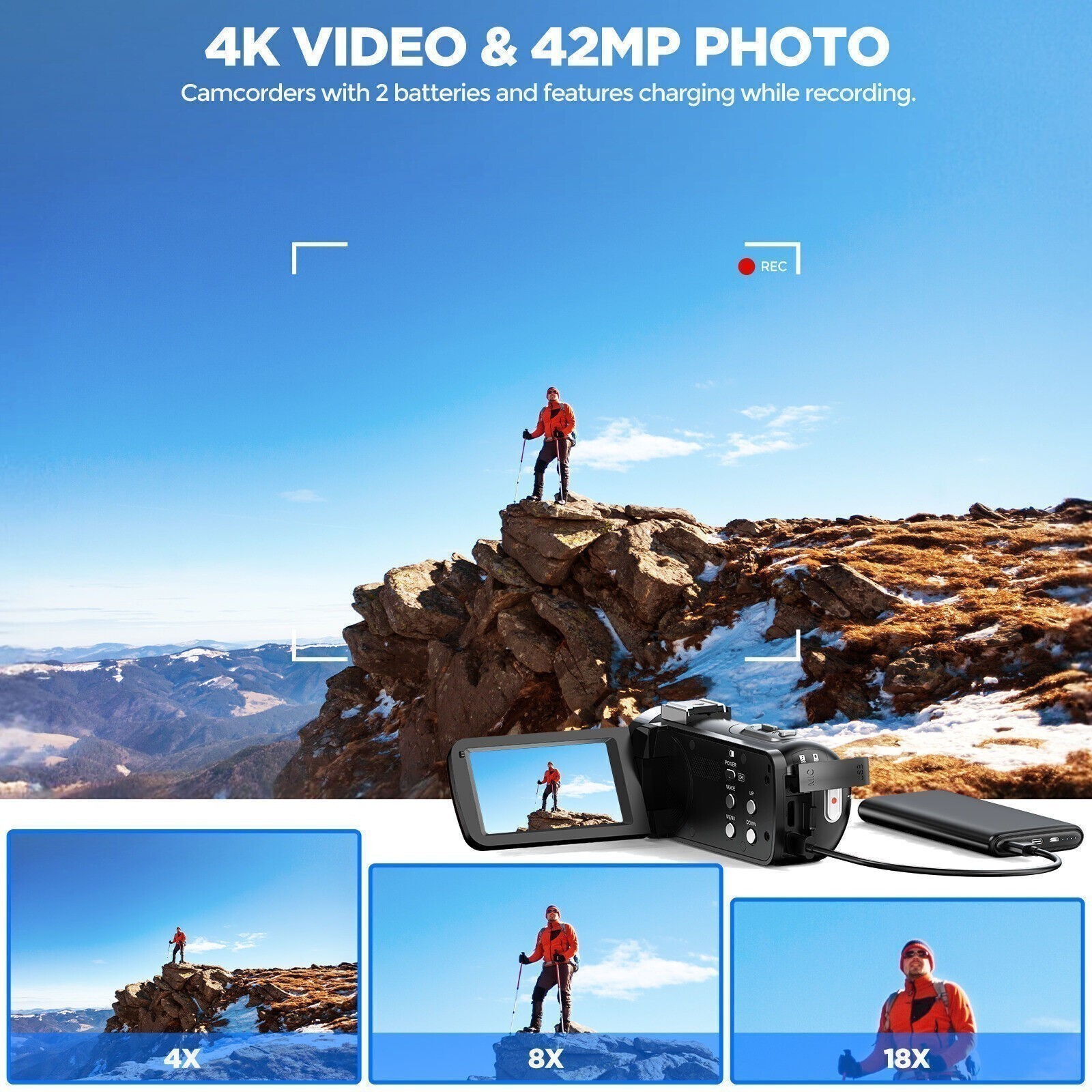 Camcorder 4K HD 42MP Video Camera 18X Zoom Digital Recorder Vlogging YouTube Cam