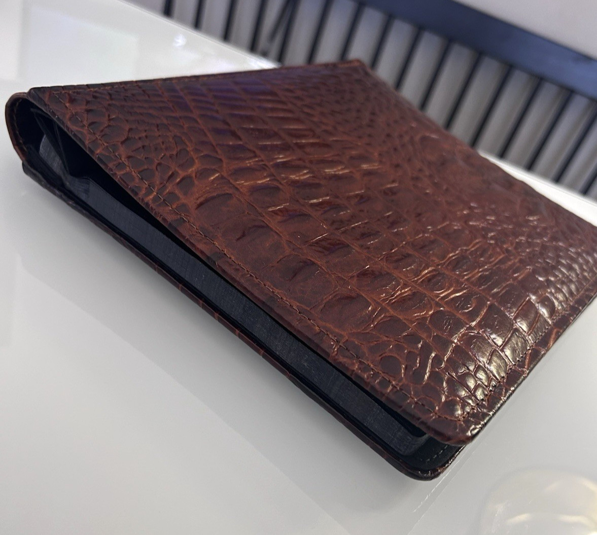RAIKA Croc Embossed Genuine Leather Tan Photo Album Handcrafted USA
