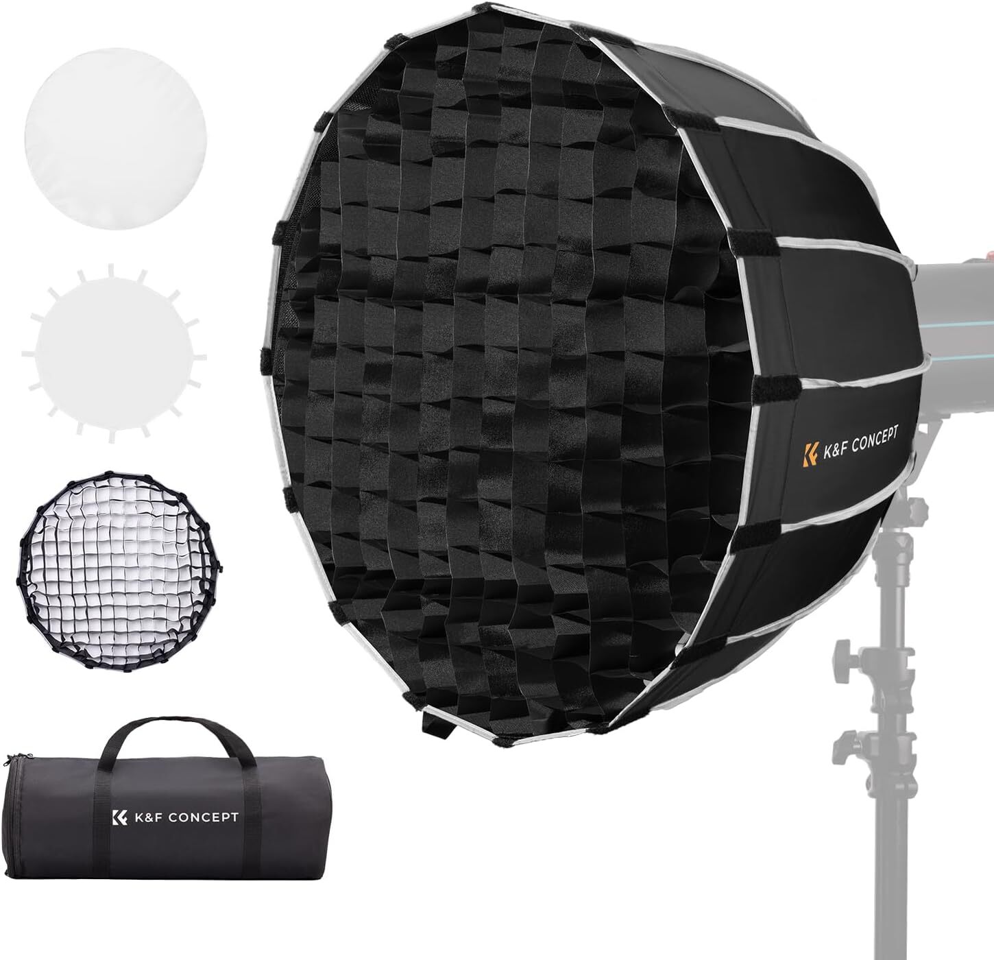K&F Concept 60/90/120cm Parabolic Softbox Quick Release Bowens Mount + Grid+ Bag