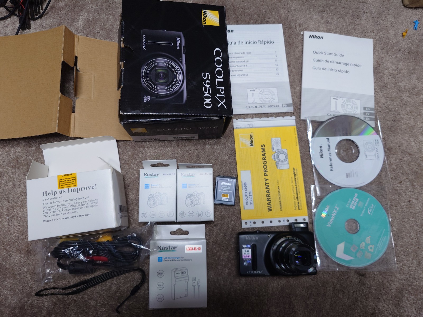 Nikon COOLPIX S9500 18.1MP Compact Camera 22x Zoom WiFi GPS 3 Batteries With Box