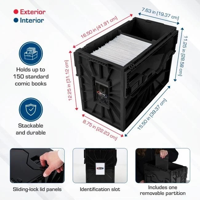 New (5 ct) BCW Short Comic Book Storage Bin-Black-Heavy Duty Plastic Bin
