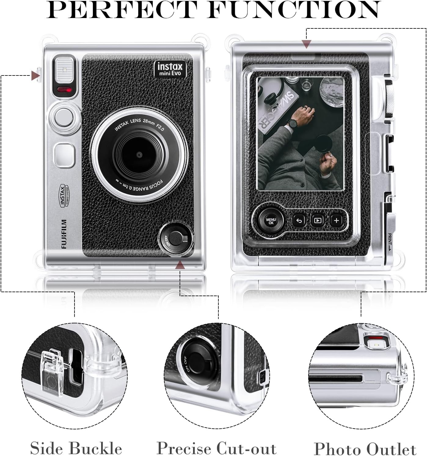 Funda Transparente Instax Mini Evo Case Rigido Con Correa Hombro Proteccion Plus