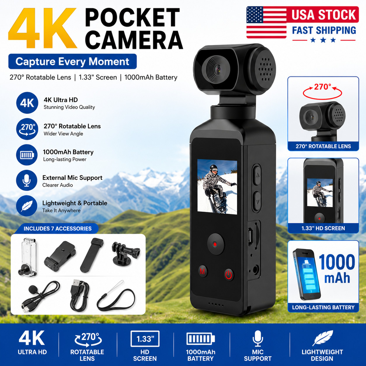 4K Action Camera Sport 1080P HD WiFi Camcorder DVR DV 270° Rotatable Waterproof